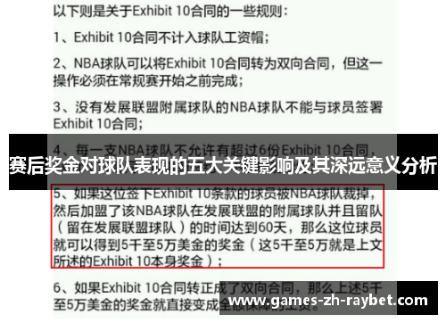 赛后奖金对球队表现的五大关键影响及其深远意义分析